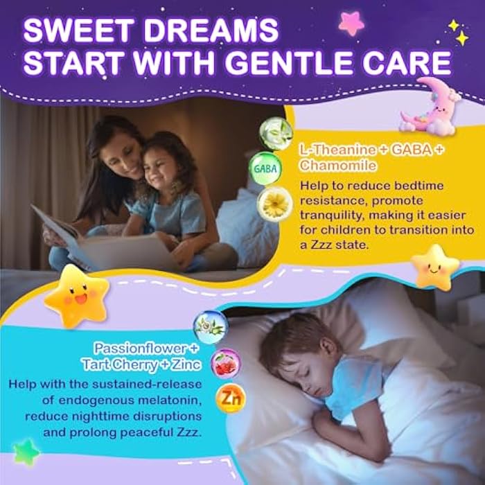 Veyttisy Kids Melatonin Gummy Supplements 1mg - Non-Habit Forming Melatonin Gummies Kids with Chamomile, Lemon Balm, L-Theanine, Magnesium, Zinc for Children Ages 4+ - Non-GMO, Gluten Free, Mixed Berry Flavor - Image 4