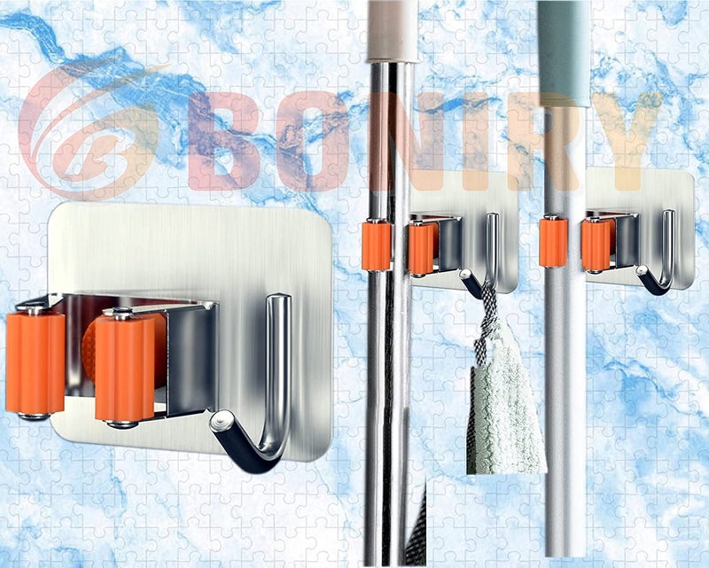 Boniry Adhesive Mop Holder and Broom Holder Wall Mounted Steel | Broom Stick Holder Wall Mounted for Home No Drilling (5, Orange) - Image 5