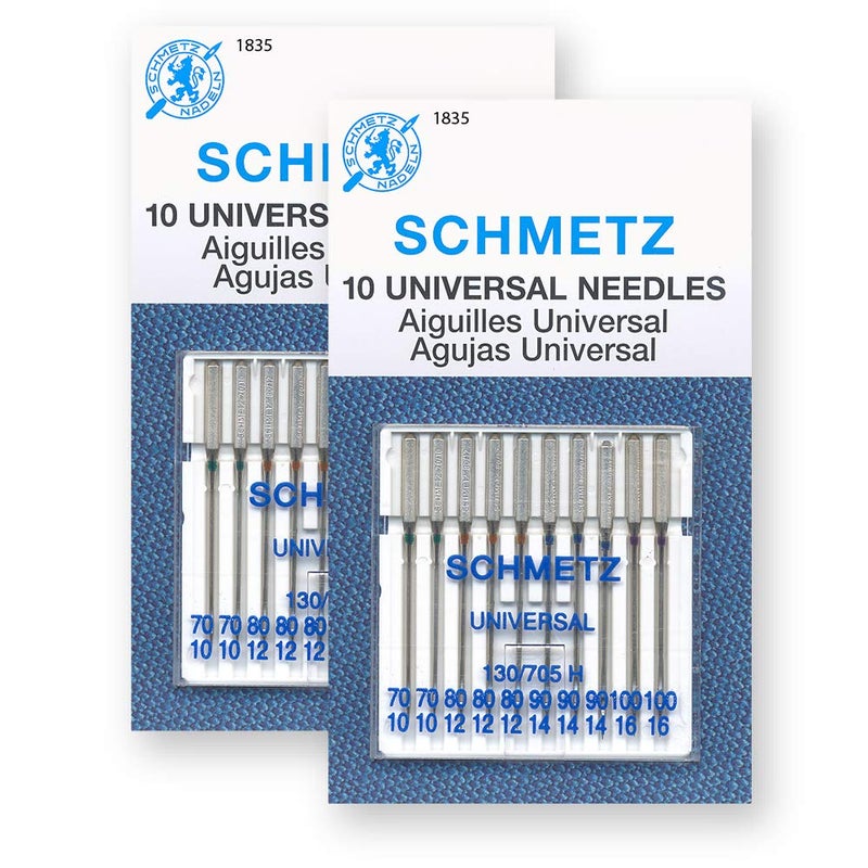 20 Schmetz Universal Sewing Machine Needles Assorted Sizes 2 Cards