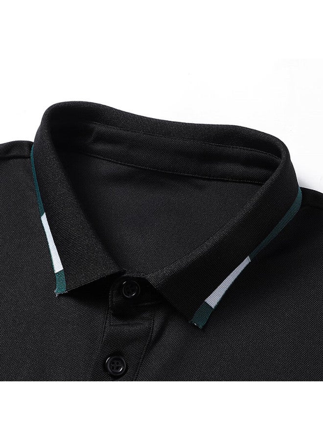 Tucano Men's Short Sleeve T-shirt Summer Business Casual Color Block Polo Shirt Men's Clothing Black L - Image 2