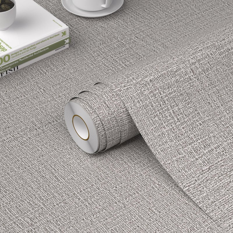 WADILE Grasscloth Peel and Stick Wallpaper 157in x 787in Textured Contact Paper for Cabinets Faux Linen Wall Paper Pull and Stick Fabric Vinyl Wallpaper Self Adhesive Light Gray