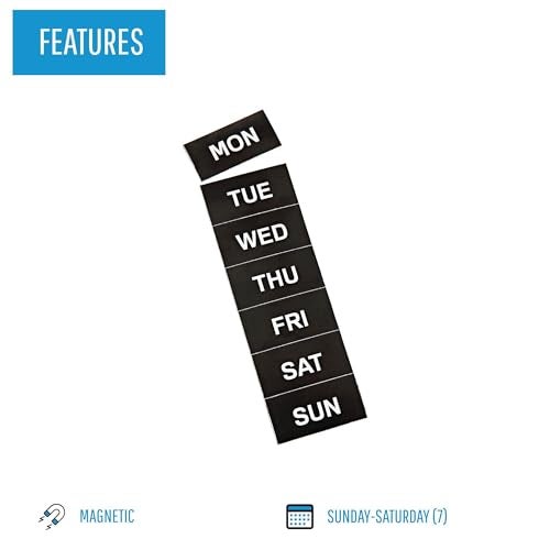 MasterVision مغناطيس أيام الأسبوع من ماستر فيجن، 1 × 2 بوصة لكل منها، 7 مغناطيس، أسود/أبيض - Image 3