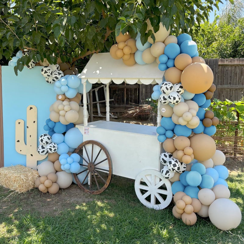 Vztipki 153 PCS Dusty Blue Cow Balloon Arch Garland Kit â€“ Dusty Blue, Pastel Blue, Brown, Cream and Cow Print Balloons for Baby Shower, Birthday, Farm, Western, and Cowboy Theme Party Decorations - Image 4