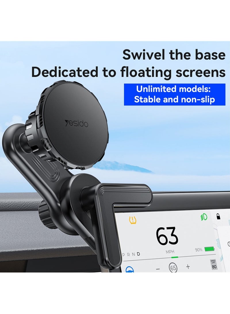 Yesido C212 360 Adjustable Built-in Base Locking Knob Floating Screen Snap-on Magnet Car Phone Holder - Black - Image 2