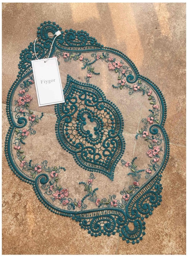 Fiygor 2Pack 12x18-in Retro Lace Placemats, French Crochet Doilies, Handmade Embroidered Table Mats, Green - Image 2