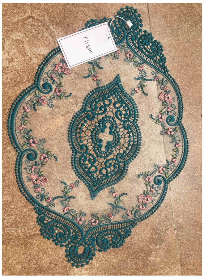 Fiygor 2Pack 12x18-in Retro Lace Placemats, French Crochet Doilies, Handmade Embroidered Table Mats, Green - Image 4