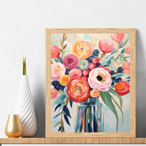 Natuyalo Flowers Paint by Numbers Kit for Adults Flowers in a Vase Paint by Number on Canvas Without Frame DIY Acrylic Painting for Ideal Gift Home Wall Decor 16x20 Inch - Image 3