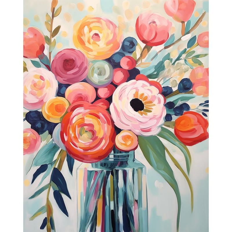 Natuyalo Flowers Paint by Numbers Kit for Adults Flowers in a Vase Paint by Number on Canvas Without Frame DIY Acrylic Painting for Ideal Gift Home Wall Decor 16x20 Inch - Image 2