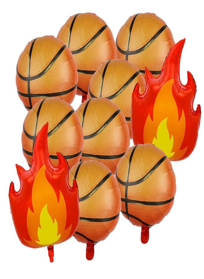 Chictry 10 Pcs Basketball & Fire Flame Balloons Set Sports Theme Party Supplies Baby Shower Boys and Men's Birthdays Decorations - Image 1