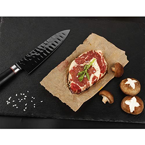 YOUSUNLONG Santoku Knife - 7 Inch Kitchen Knife Chef Knife -Japanese AUS8 Black Titanium Nitride Coated Steel - Natural Leadwood Handle - Image 5
