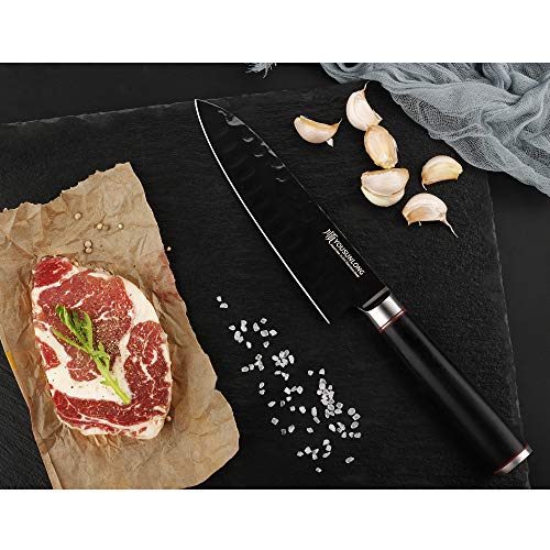 YOUSUNLONG Santoku Knife - 7 Inch Kitchen Knife Chef Knife -Japanese AUS8 Black Titanium Nitride Coated Steel - Natural Leadwood Handle - Image 4