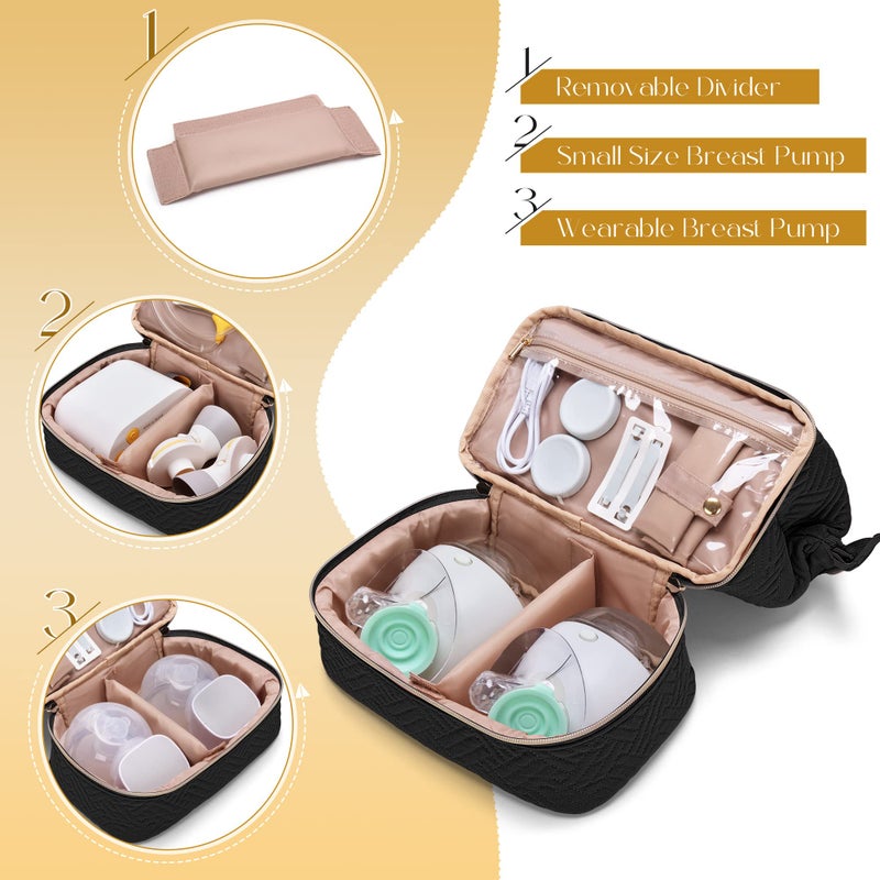 Fasrom Wearable Breast Pump Bag Compatible with Momcozy, Medela and Elvie Pumps, Double Layer Pump Carrying Case with Waterproof Mat and Insulated Pockets for Working Moms, Black (Bag Only) - Image 2