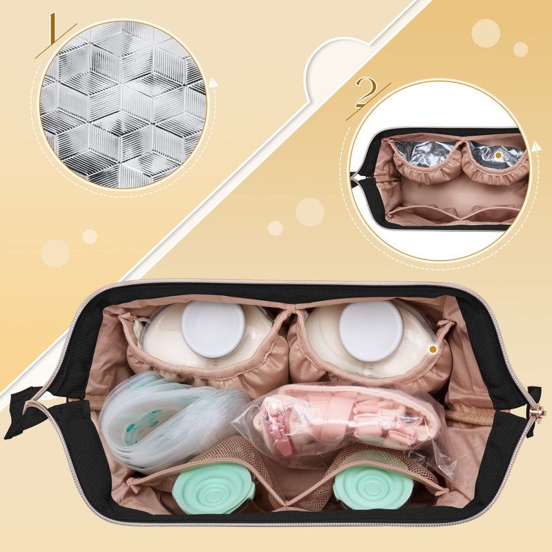 Fasrom Wearable Breast Pump Bag Compatible with Momcozy, Medela and Elvie Pumps, Double Layer Pump Carrying Case with Waterproof Mat and Insulated Pockets for Working Moms, Black (Bag Only) - Image 3