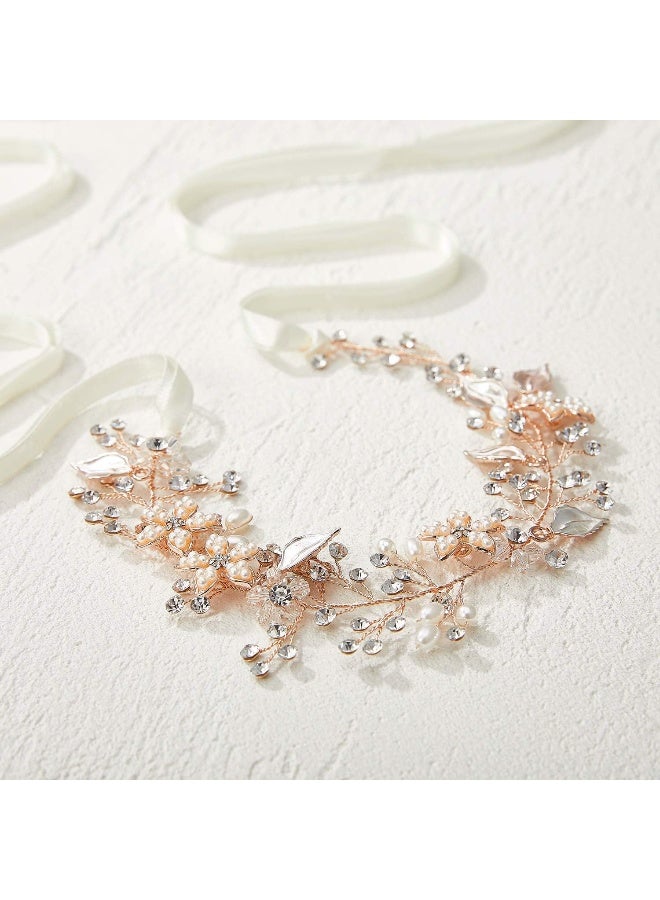 SWEETV Flower Girl Headband for Wedding, Baby's Breath Hair Piece, Rose Gold Headpiece for Birthday Party, Photography - Image 5