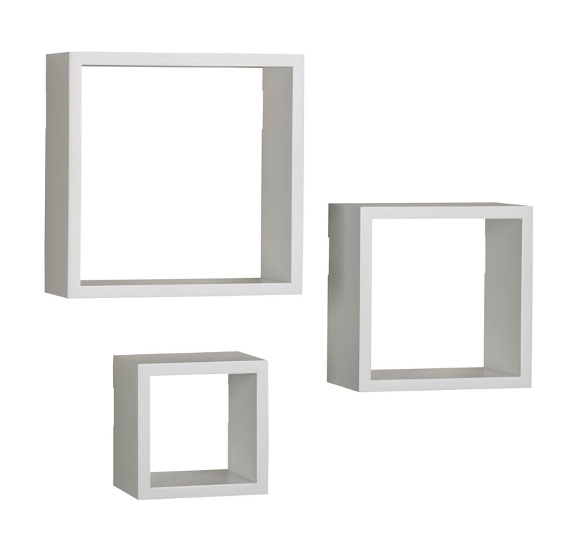 Melannco Floating Square Cube Shelves for Bedroom Living Room Bathroom Kitchen Nursery Set of 3 White 3 Count