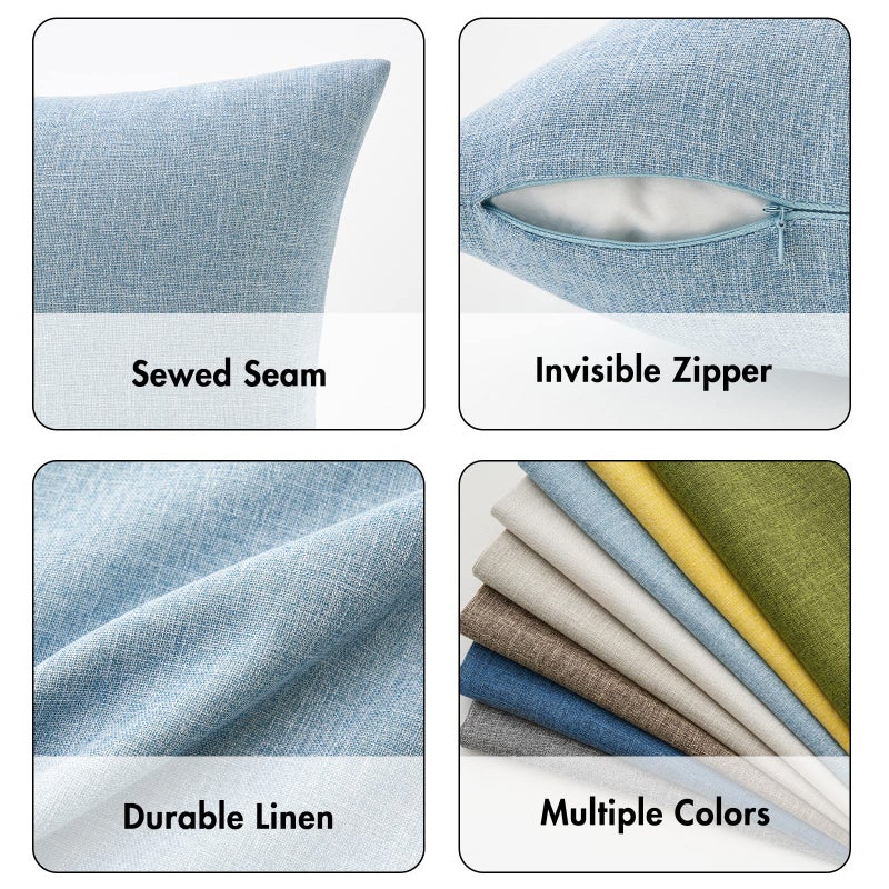 ميولي حزمة Miulee من 2 وسادة من الكتان الزخرفية غطاء وسادة مربع مربع سادة الربيع - Image 3