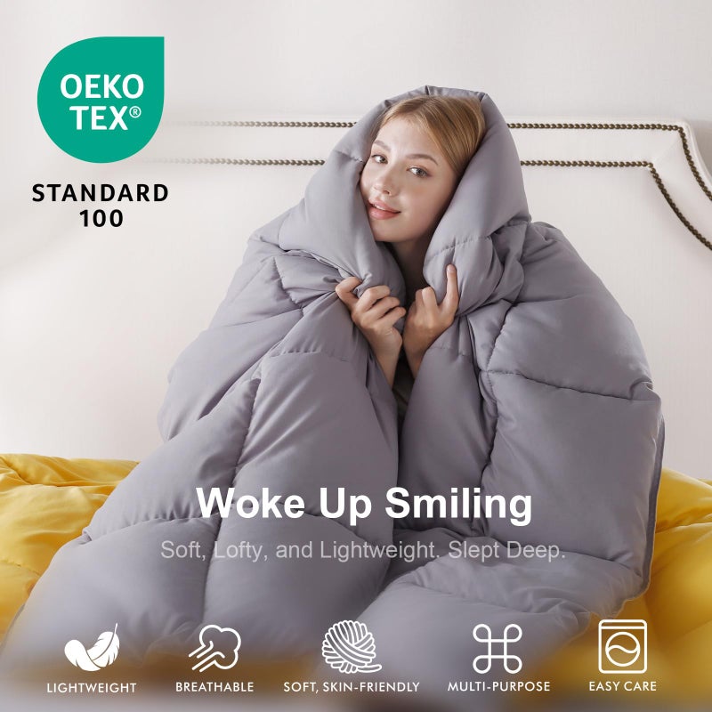 KASENTEX Queen Comforter Set â€“ Reversible Dual Color â€“ Goose Down Alternative â€“ Ultra-Soft, Lightweight, Machine Washable, Maintain Fluffiness, All Season Warmth (Yellow/Grey) - Image 5