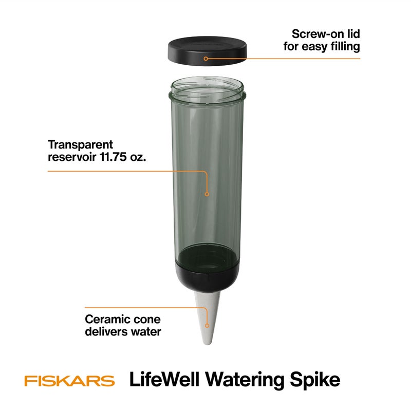 Fiskars LifeWell Watering Spike, Self-Watering System for Indoor Plants, Continuous Hydration Vacation Care & Travel, Porous Ceramic Cone Slow Release, 11.75 oz Capacity, Black - Image 3