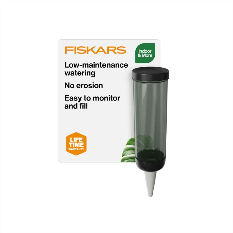 Fiskars LifeWell Watering Spike, Self-Watering System for Indoor Plants, Continuous Hydration Vacation Care & Travel, Porous Ceramic Cone Slow Release, 11.75 oz Capacity, Black - Image 1