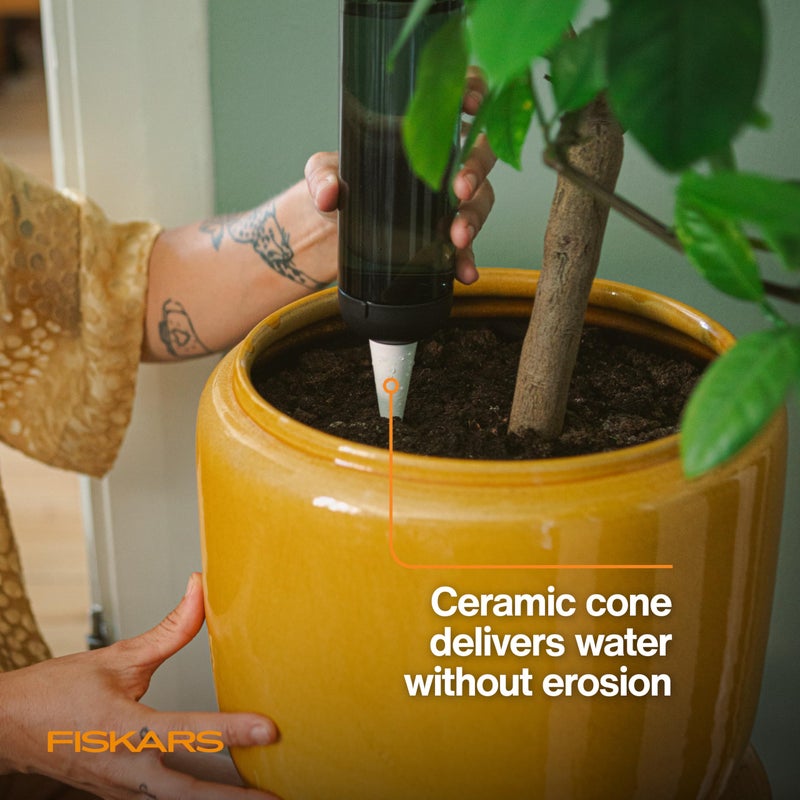 Fiskars LifeWell Watering Spike, Self-Watering System for Indoor Plants, Continuous Hydration Vacation Care & Travel, Porous Ceramic Cone Slow Release, 11.75 oz Capacity, Black - Image 4