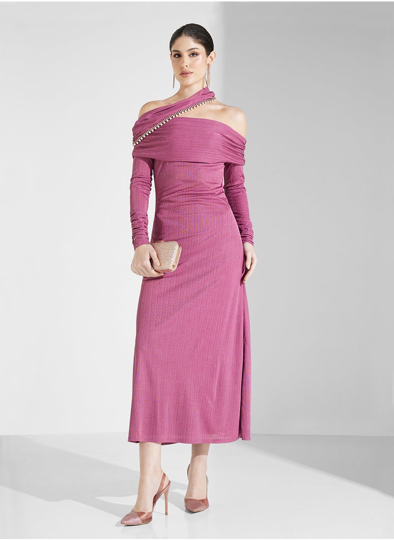 Threadz by Ajooni Embellished Asymmetric Neck Dress  - Image 1