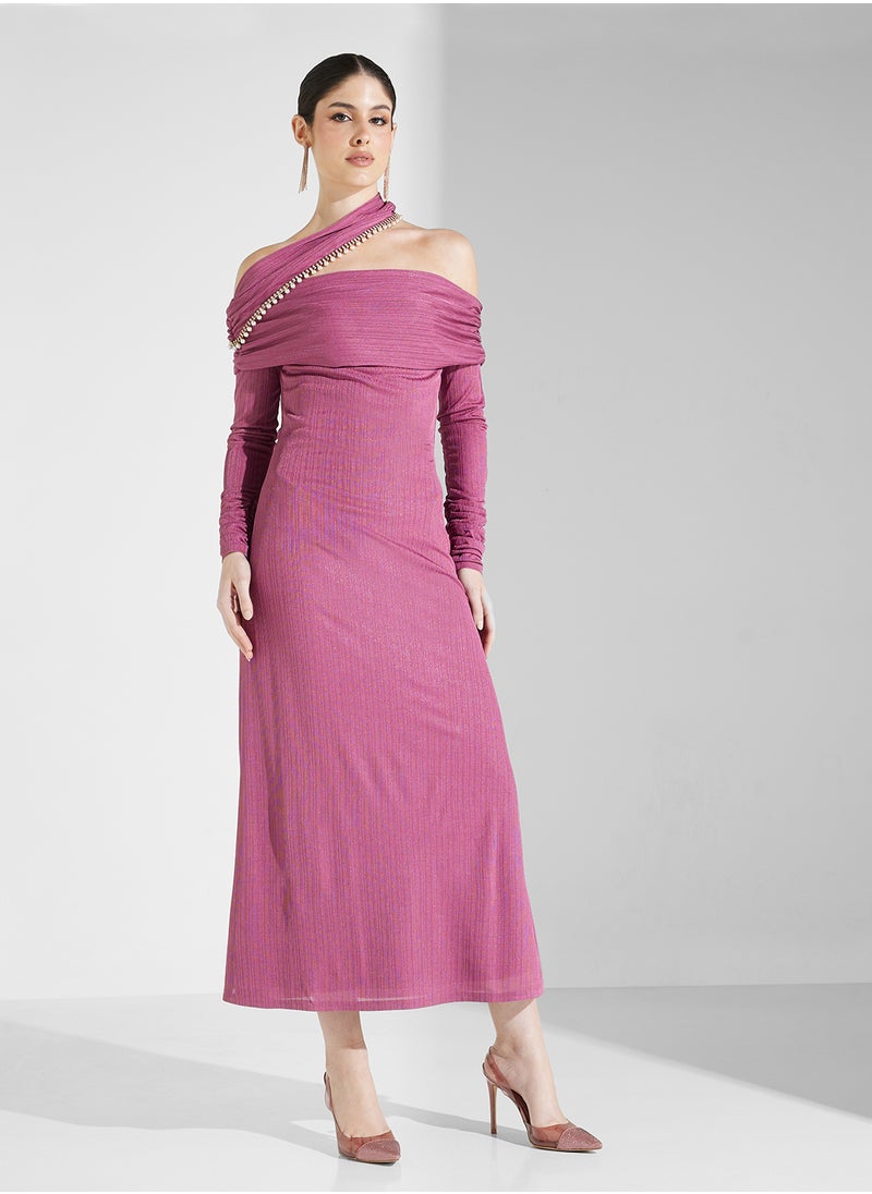 Threadz by Ajooni Embellished Asymmetric Neck Dress  - Image 4