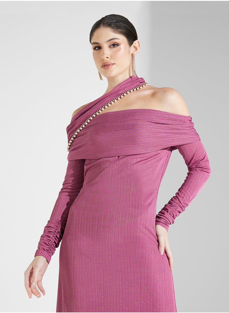 Threadz by Ajooni Embellished Asymmetric Neck Dress  - Image 3