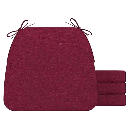 AAAAAcessories DShaped Chair Cushions 2 Thick Dining Chair Pads with Ties and Removable MachineWashable Cover 17 x 16 Set of 4 Wine Red