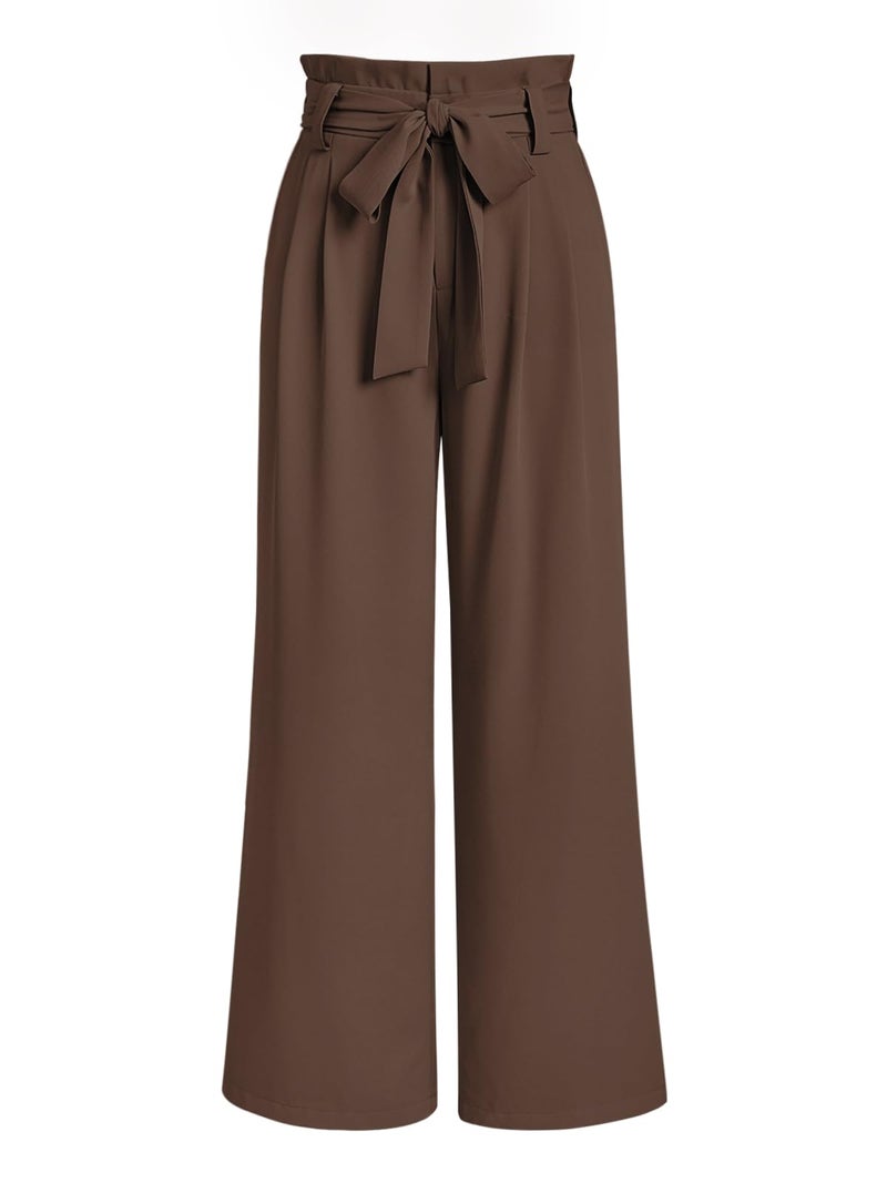LILLUSORY Wide Leg Dress Work Pants Womens Petite Palazzo Spring Summer 2026 Flowy Trousers Slacks High Waisted Business Dressy Casual Outfits Clothes Office Cute Teacher Clothing Walnut Brown L - Image 1