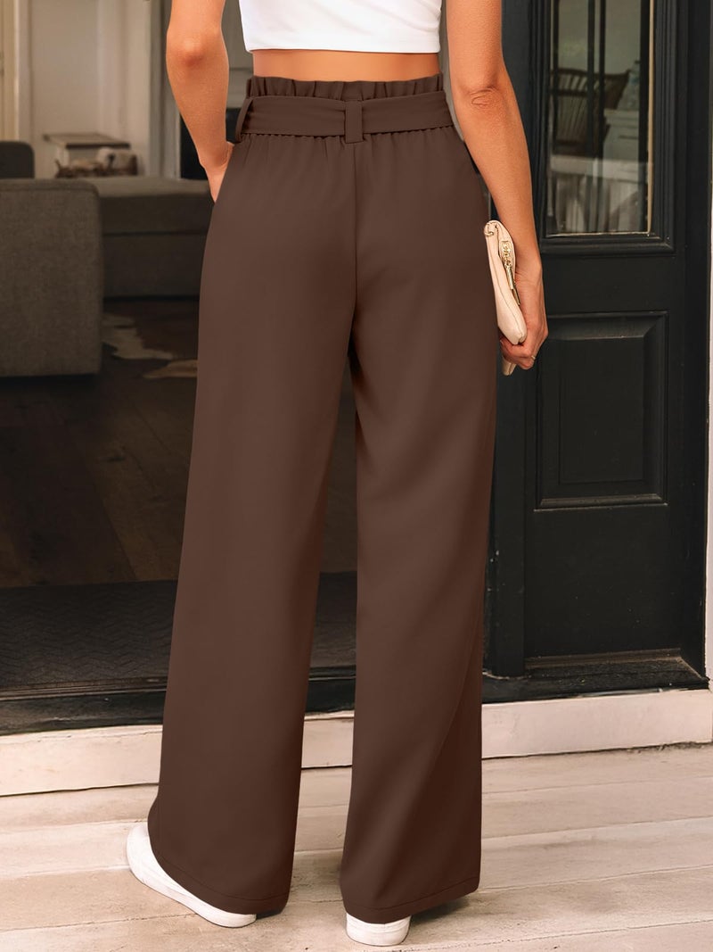 LILLUSORY Wide Leg Dress Work Pants Womens Petite Palazzo Spring Summer 2026 Flowy Trousers Slacks High Waisted Business Dressy Casual Outfits Clothes Office Cute Teacher Clothing Walnut Brown L - Image 4