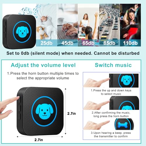 Yoiilifee Dog Doorbell to Go Outside, Smart Wireless Doggie Doorbell for Potty Training,1000 Feet Long Range with IP65 Waterproof Super-Light Touch Button, 60 Melodies & Adjustable Volume (2 Button) - Image 3