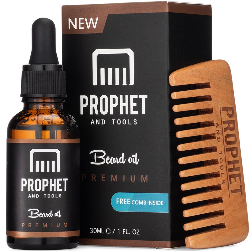 Prophet and Tools Premium Unscented Beard Oil & Comb Set - Thickens and Softens Beard, Relieves Itch & Dry Skin, 100% Natural, Fast-Absorbing Formula - Perfect for Beard Growth & Grooming - 1 oz - Image 1