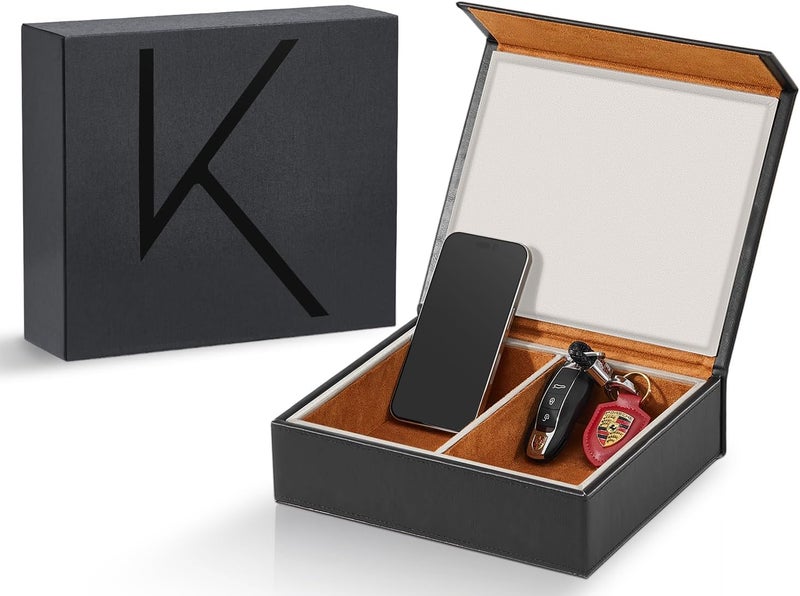KENARK KK7 PLUS-BK Faraday Key Fob Protector Box with 2 Slots, RFID Signal Blocking Shielding Box for Car Keys, Anti-Theft Vintage Faraday Cage with High-Grade Protein Leather, Black - Size: XL - Image 1