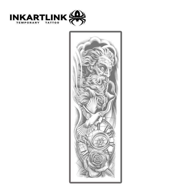 INKARTLINK Semi Permanent Tattoo, 2pcs Full Arm Large Size Art Party Tattoo, Comes With a Pair of Anti-transfer Sleeves, Lasts 7-15 Days, Waterproof and Anti-reflective (Old Man Time) - Image 3