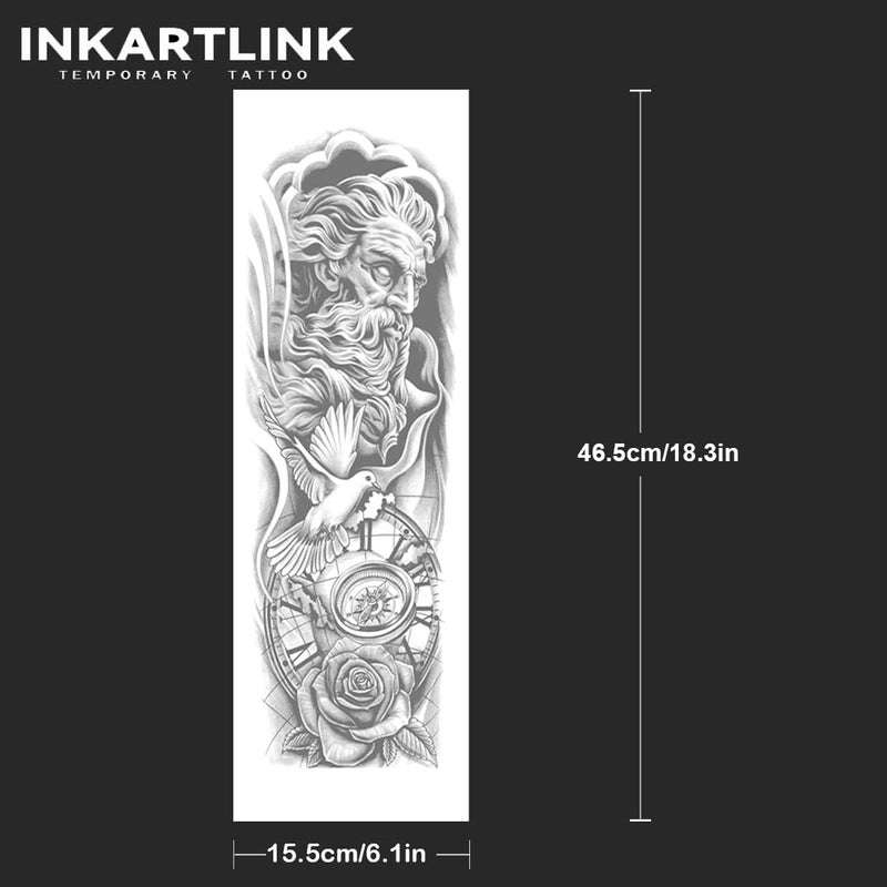 INKARTLINK Semi Permanent Tattoo, 2pcs Full Arm Large Size Art Party Tattoo, Comes With a Pair of Anti-transfer Sleeves, Lasts 7-15 Days, Waterproof and Anti-reflective (Old Man Time) - Image 4