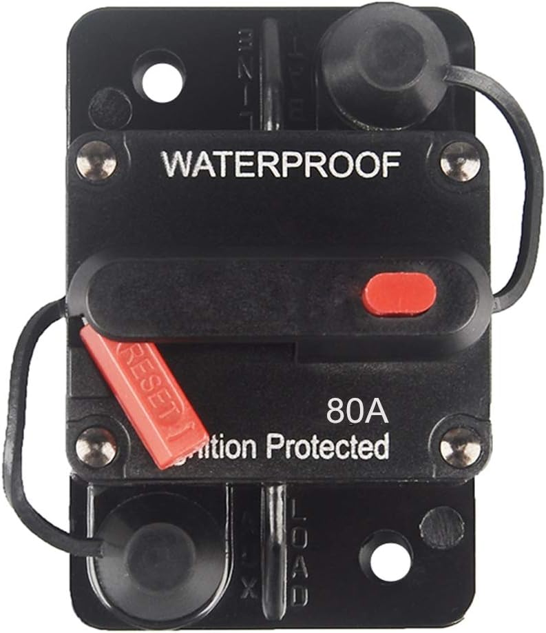 OUHL 80 Amp Circuit Breaker Manual Reset 30-250A for Car Truck Rv ATV Marine Trolling Motors Boat Vehicles,12V-48V DC Waterproof (80A) - Image 1