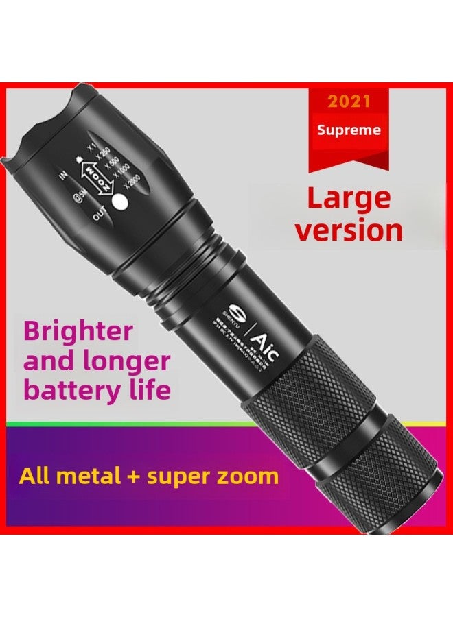 Strong Light Flashlight Rechargeable Super Bright Long-range Outdoor Home Lighting LED Waterproof Searchlight Zoom Mini-Product Specifications:【x6】medium Size Zoomable 18500 Lithium Battery Usb Dire - Image 1