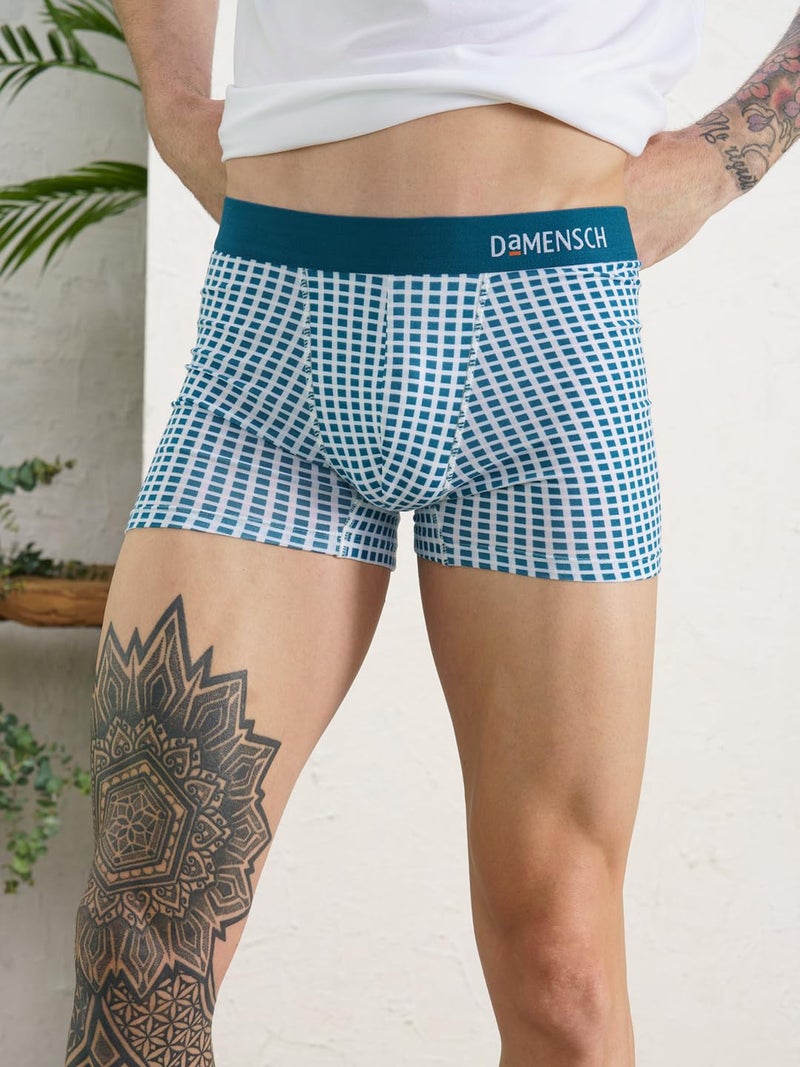 DAMENSCH Modal Regular Fit Printed Trunk Underwear Anti-Bacterial Moisture Wicking Breathable Microfibre Waistband Comfortable Deo-Soft Trunks for Men-Aqua Blue Checks, Navy Knots-L - Image 4