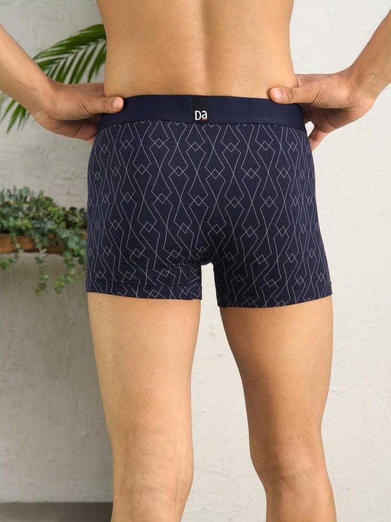 DAMENSCH Modal Regular Fit Printed Trunk Underwear Anti-Bacterial Moisture Wicking Breathable Microfibre Waistband Comfortable Deo-Soft Trunks for Men-Aqua Blue Checks, Navy Knots-L - Image 5