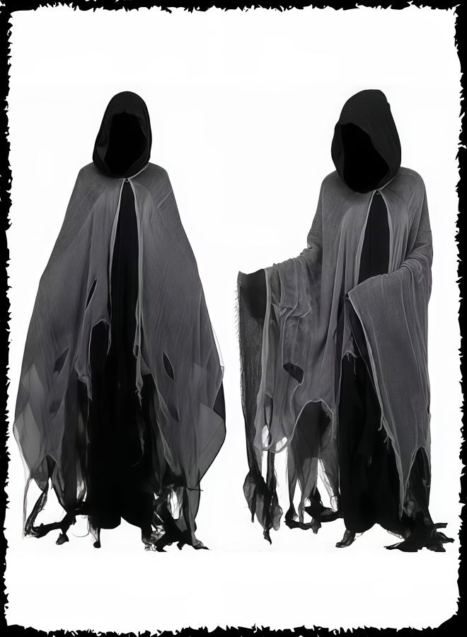 Wish Retro Tattered Hooded Cloak, Scary Adult Costume for Men and Women, Horror Cape with Hood for Party Zombie Ghost Wizard Grim-Reaper Cosplay - Image 1