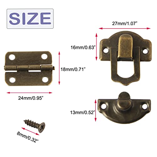 JFFX Antique Bronze Hasp Latch and Hinges Set, Retro Vintage Style Hinges and Hasp Lock with Matching Screwing for DIY Crafts Wooden Jewelry Box - Image 2