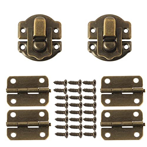 JFFX Antique Bronze Hasp Latch and Hinges Set, Retro Vintage Style Hinges and Hasp Lock with Matching Screwing for DIY Crafts Wooden Jewelry Box - Image 1