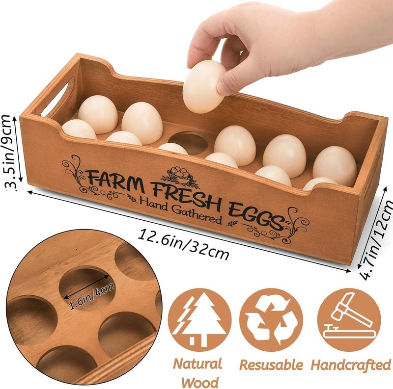 YOUEON Wooden Egg Holder for Countertop, Stackable 2-Tier Egg Crates for 24 Eggs with Handle, Farmhouse Rustic Pinewood Egg Storage Box with â€œFarm Fresh Eggsâ€ Print, No Assembly Needed - Image 2