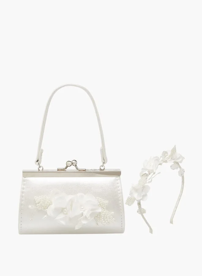 Little Missy Girls Floral Accent Handbag with Headband