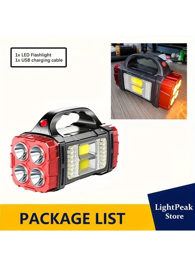 1pc Solar USB Rechargeable LED Flashlight 4 Modes Dual Light Source Portable ABS Work Light - Image 1