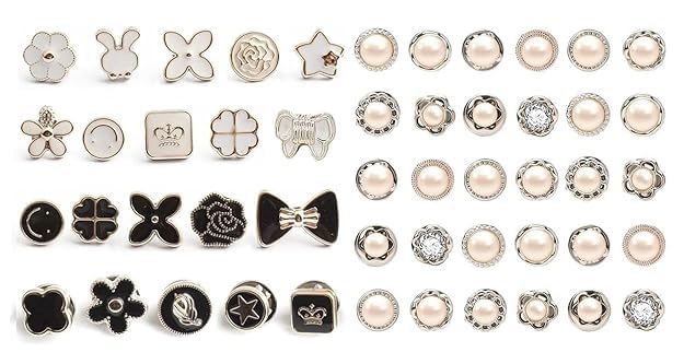 Foxelli Brooch Pins Mini Safety Shirt Buttons For Cardigan Saree Dress Hats No Sew Removable Pearl Buttons Brooch Buttons Cover Up Button Pins Instant Button Jeans Button Pins Shirt Safety Brooch - Image 1