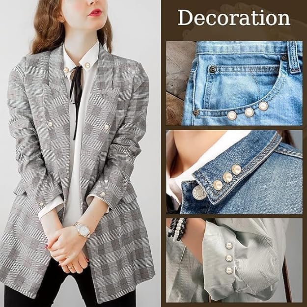 Foxelli Brooch Pins Mini Safety Shirt Buttons For Cardigan Saree Dress Hats No Sew Removable Pearl Buttons Brooch Buttons Cover Up Button Pins Instant Button Jeans Button Pins Shirt Safety Brooch - Image 2