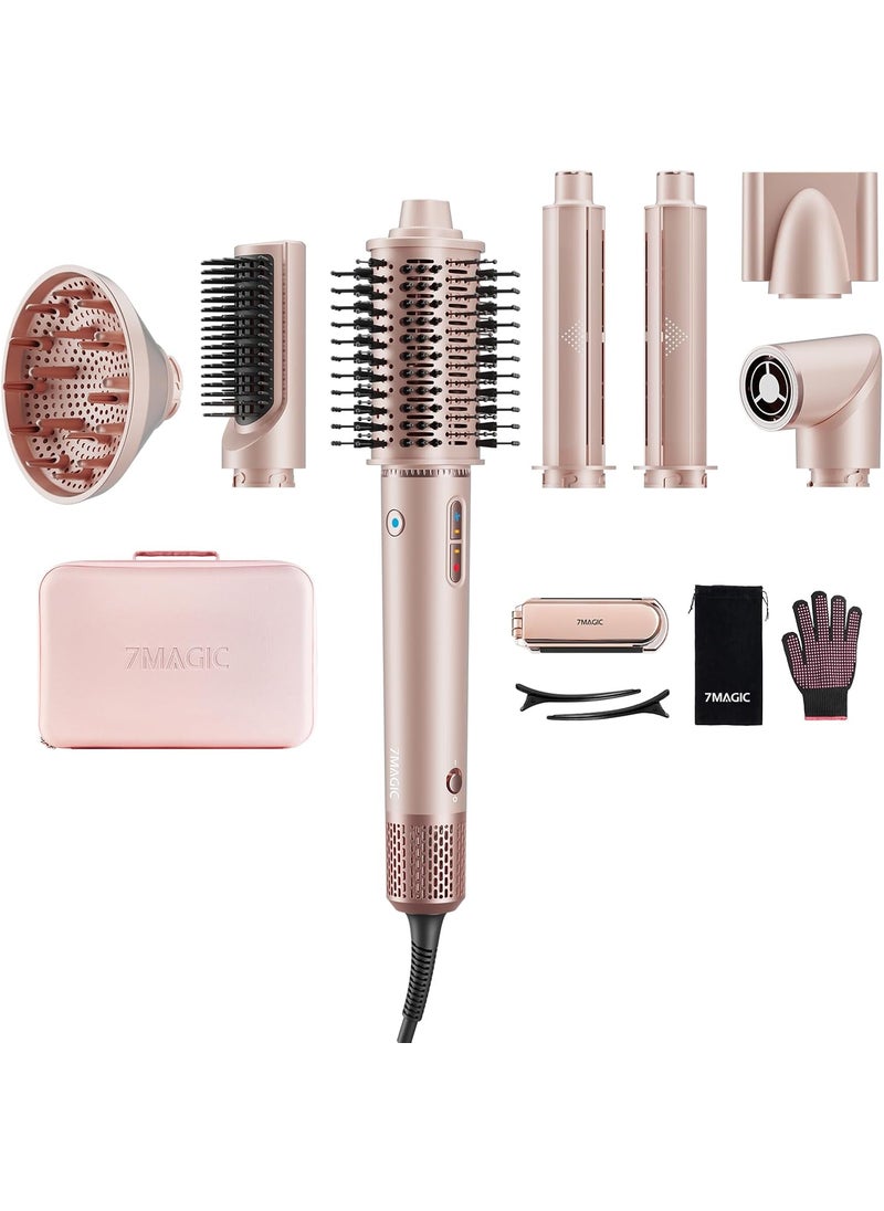 7MAGIC 7MAGIC 7 in 1 Hair Styler  Hair Dryer Brush 110000 RPM HighSpeed Blow Dryer with Negative Ions for FrizzFree Styling Fast Drying Curling Volumizing Straightening Hot Air Styler with Travel Case 