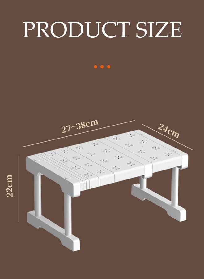 DUNISO رف مطبخ متعدد الوظائف قابل للتوسيع، رف خزانة متحرك، رف تخزين توابل، مناسب للمطبخ، غرفة المعيشة، الحمام، قابل للتوسيع من 27 سم إلى 38 سم، أبيض - Image 2