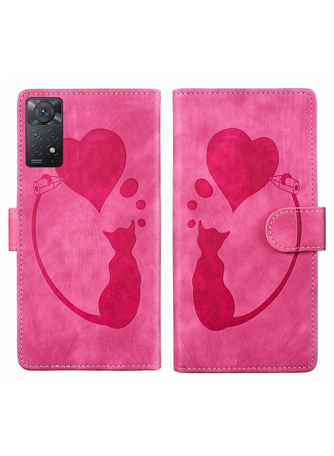 The Bros Case For Xiaomi Redmi Note 11 Pro 5G Pen Heart Cat Embossed Leather Phone Case